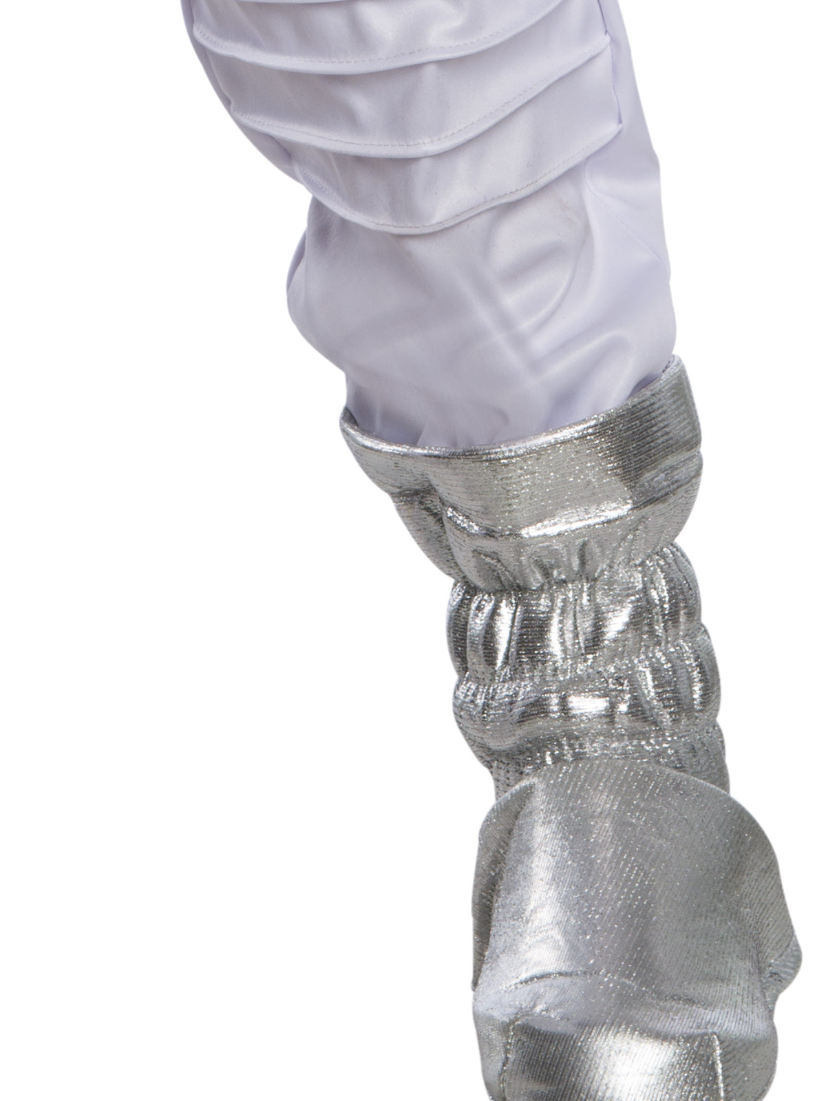 Close-up of the Barbie astronaut costume's silver moon boot top