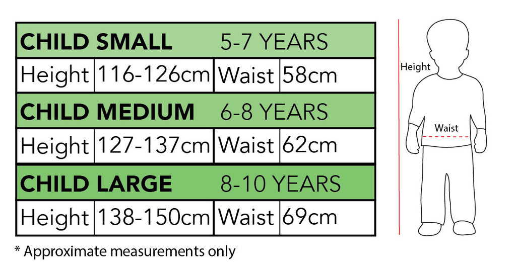 Size chart for the Tails 'Sonic The Hedgehog' Deluxe Costume, Child