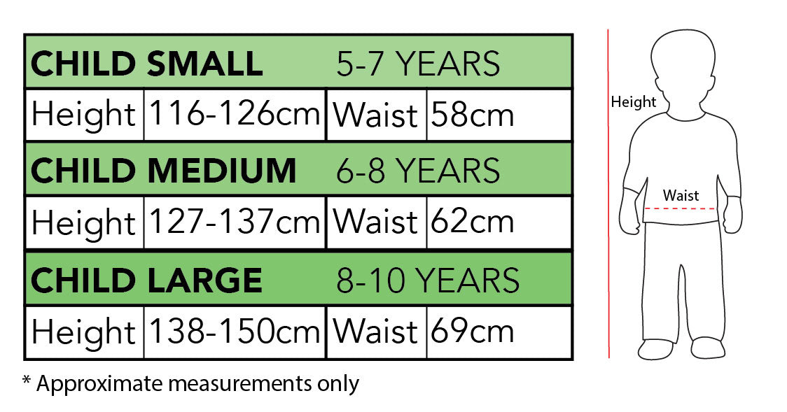 Size chart for the Tails 'Sonic The Hedgehog' Deluxe Costume, Child