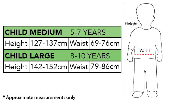 Size chart for the Hippie Girl Floral Tunic & Pants Costume, Child