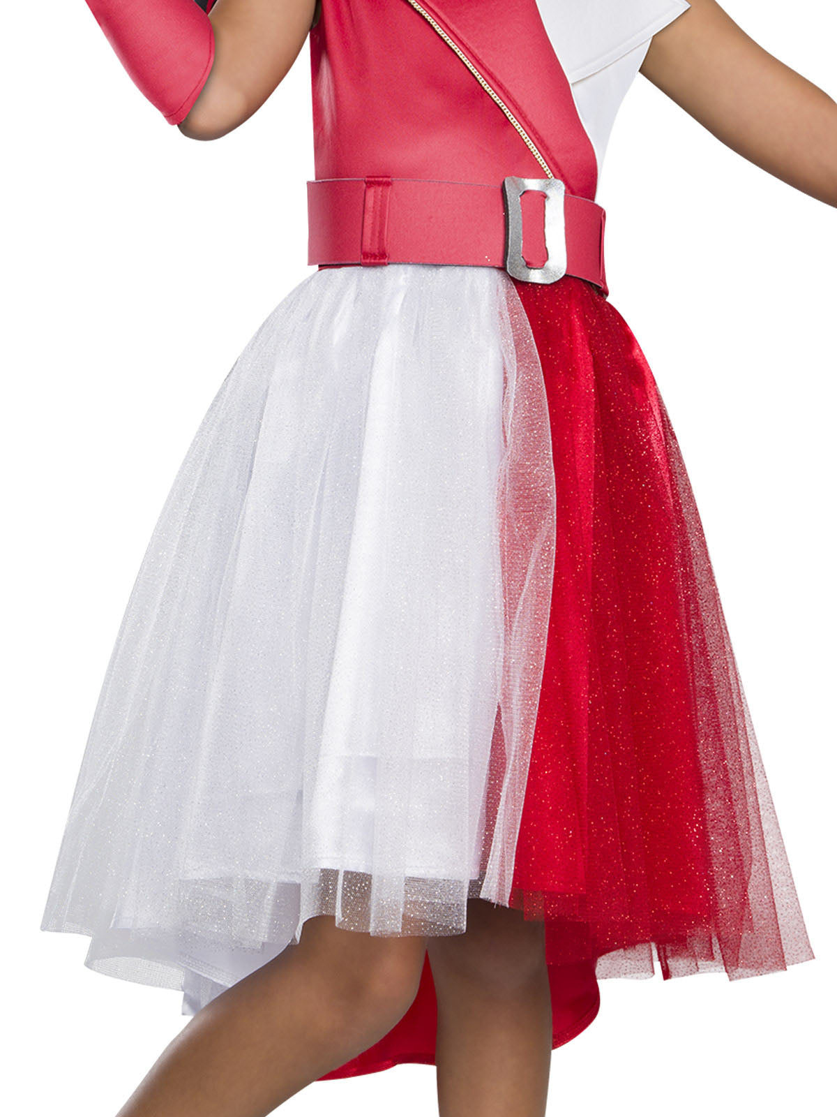 Close-up of the Diabla dress's white and red tulle tutu skirt