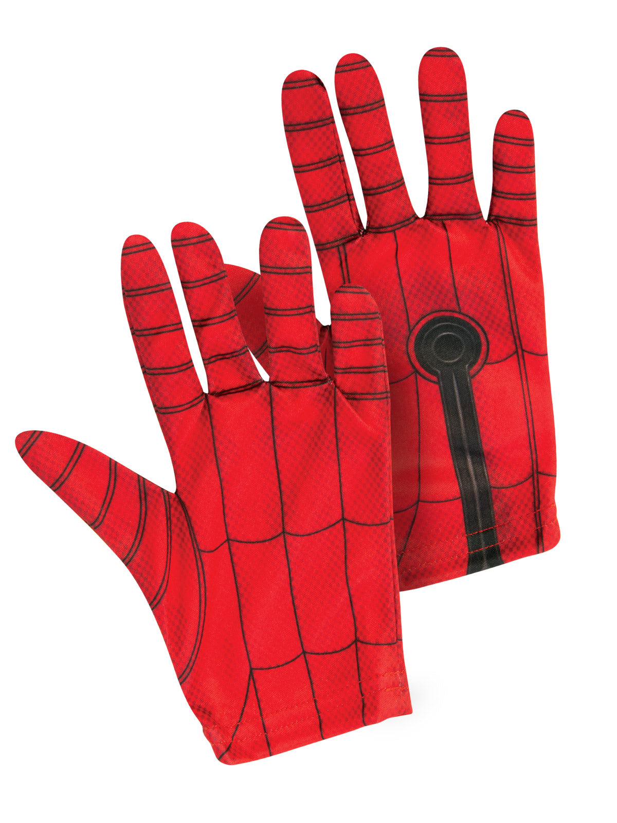 Pair of red printed Spider-Man fabric gloves with web detail
