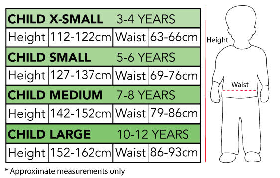 Size chart for the Spider-Man Premium Muscle Chest Costume, Child