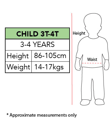 Size chart for the Grumpy Bear Carebears Costume, Child (3T-4T)
