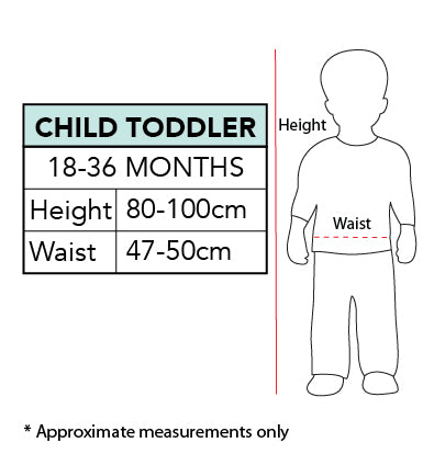 Size chart for the Gizmo Costume, Child
