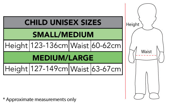 Size chart for the Tweety Bird Looney Tunes Unisex Jumpsuit, Child