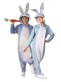 Two children in grey and white Bugs Bunny hooded jumpsuits with 3D ears