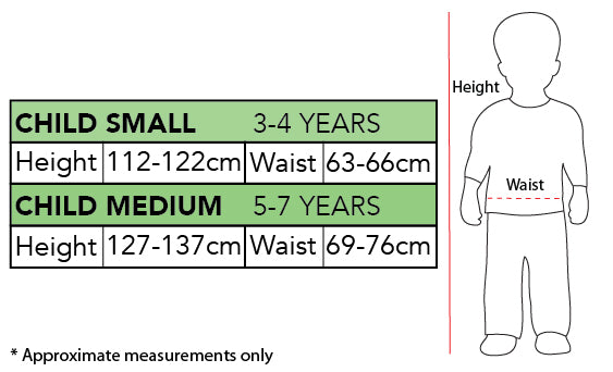 Size chart for the Batgirl Premium Costume, Child
