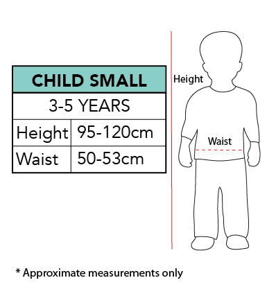 Size chart for the Patchwork Witch Tutu Dress Costume, Age 3–5, Child