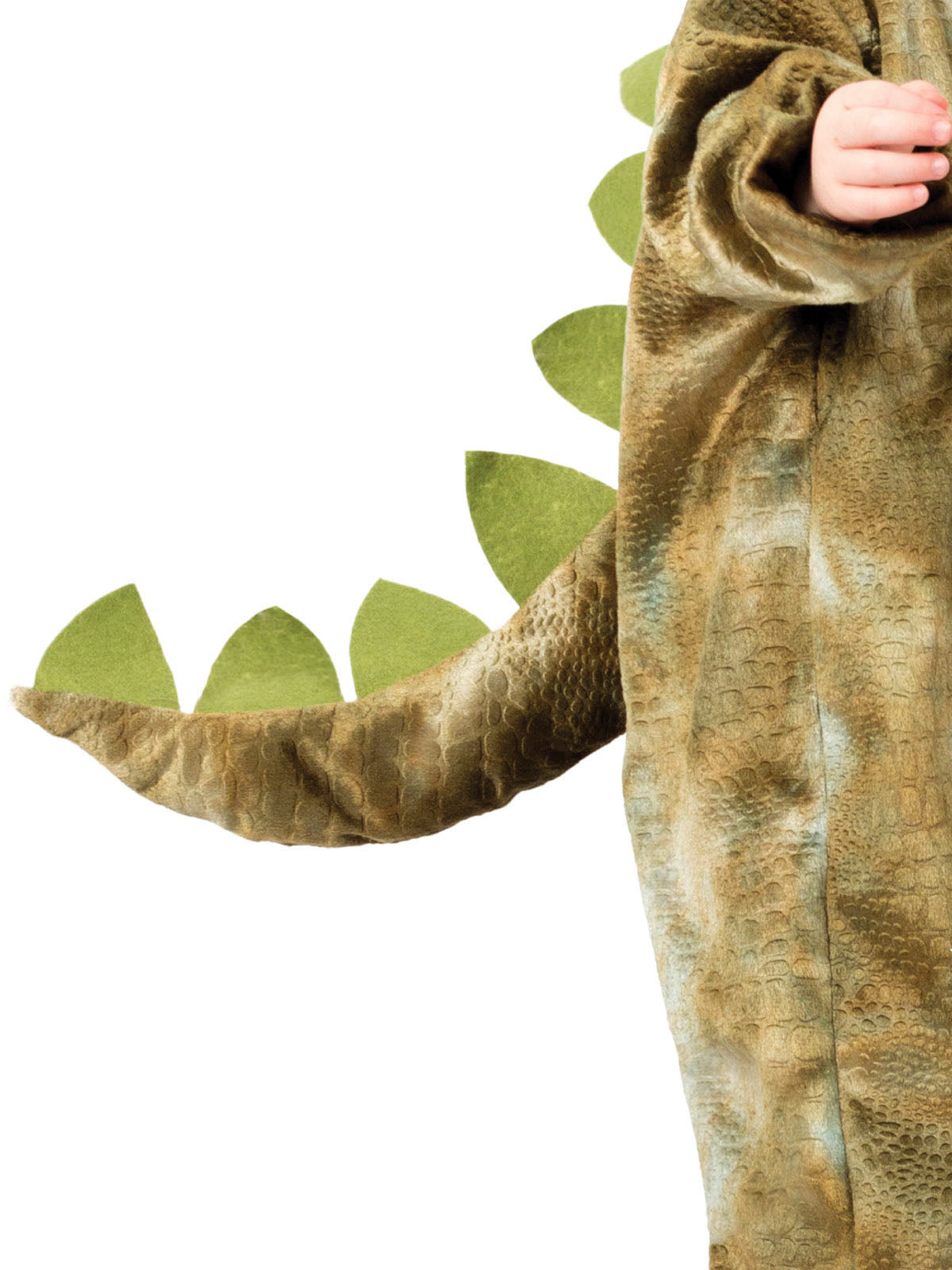 Close-up of the fibre-filled dinosaur tail with green felt triangular scales