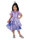 Toddler in the Disney Encanto Isabela Deluxe dress, lilac with layered organza tiers and short sleeves