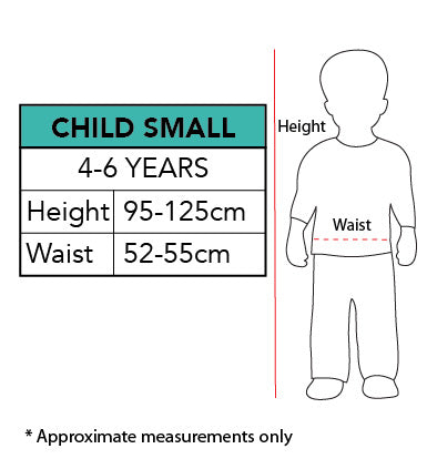 Size chart for the Aurora Sleeping Beauty Filagree Costume, Child