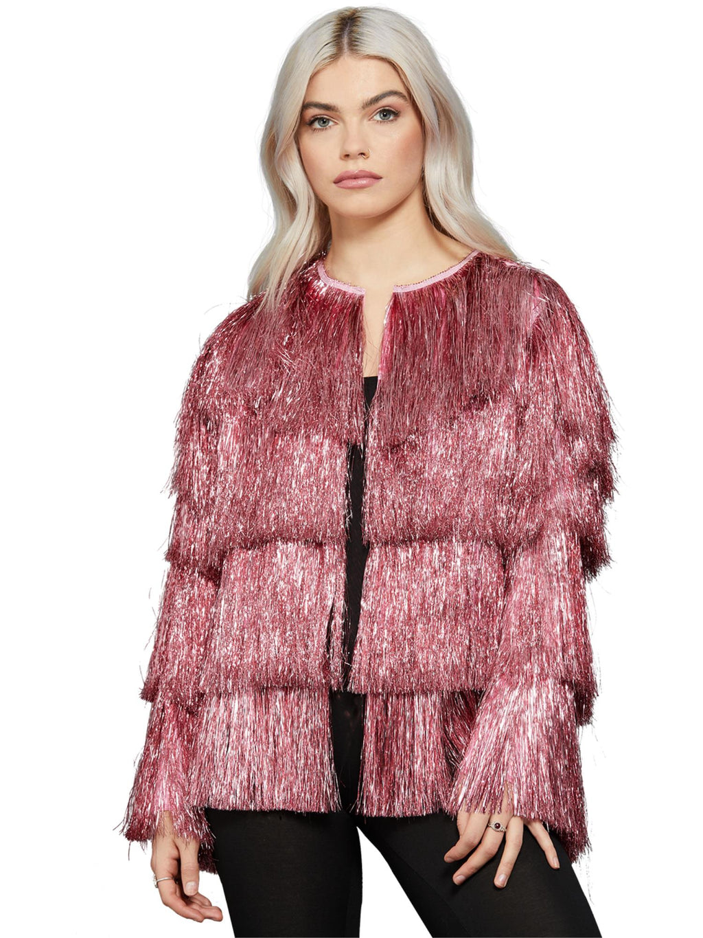 Pink tinsel festival jacket, alternate view