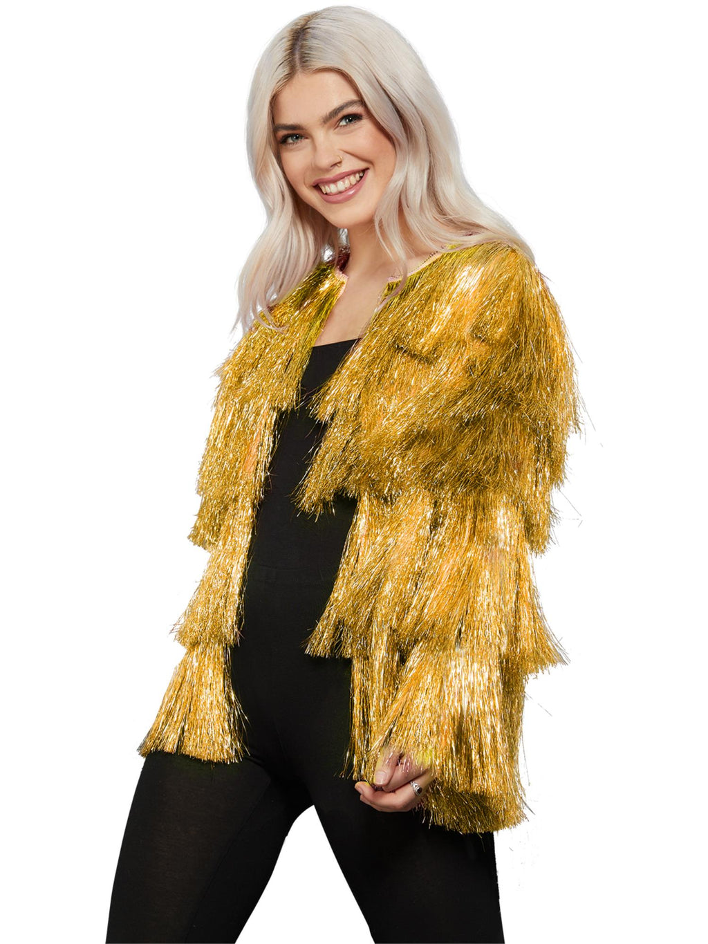 Gold tinsel festival jacket, alternate view