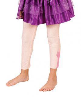 Girl's legs in pale Rapunzel footless tights with a character print
