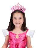 Girl wearing the pink iridescent Aurora tiara
