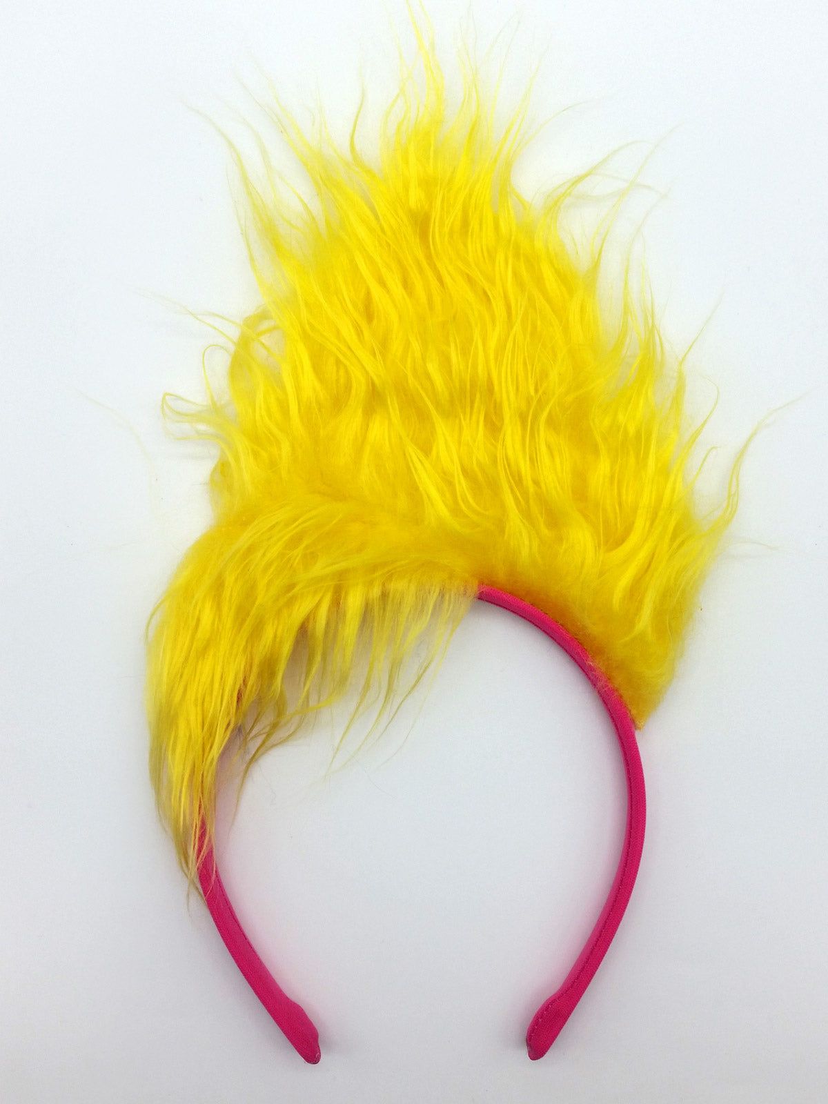 Trolls Viva headband with wild yellow stand-up hair on a pink band