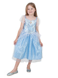 Girl in light blue Cinderella dress with silver bodice, sheer puff sleeves and shimmery tulle skirt
