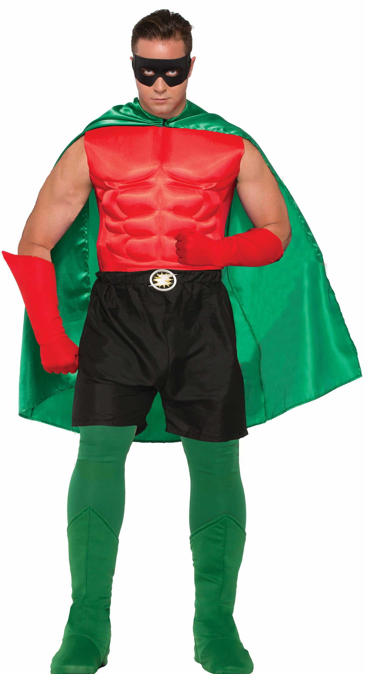 Green satin hero cape, collar to thigh length