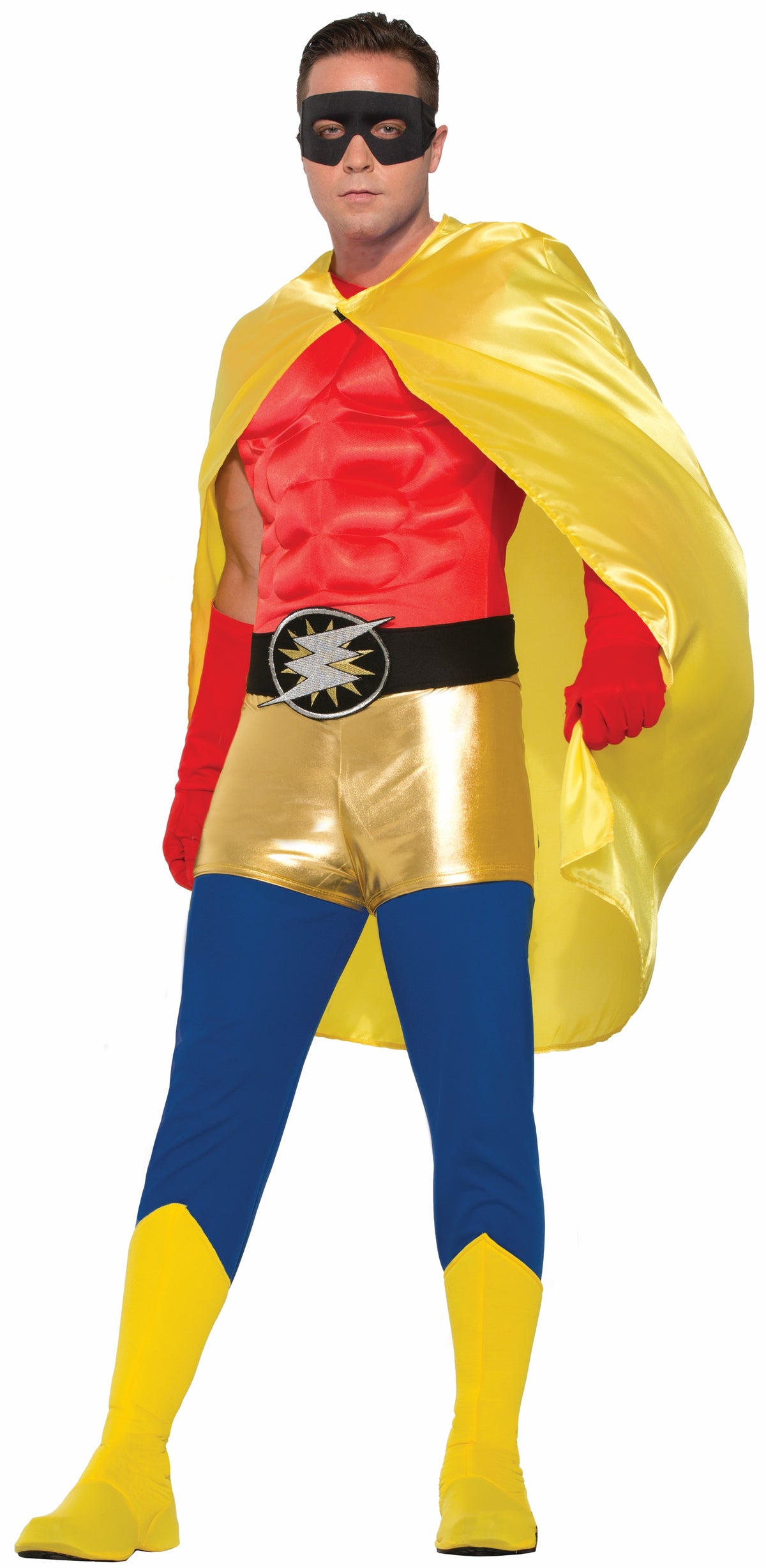 Yellow satin hero cape, collar to thigh length