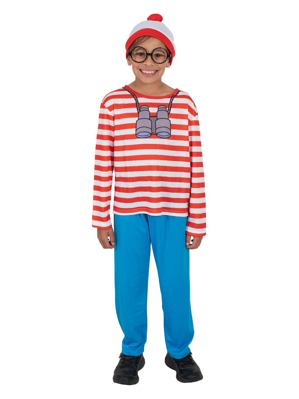 Front view of the Where's Wally top with printed binoculars on the chest