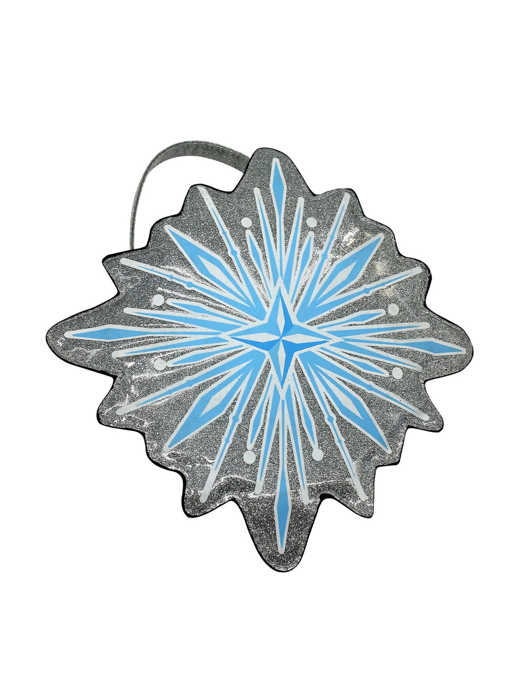 Blue snowflake-shaped Elsa accessory bag with a silver edge