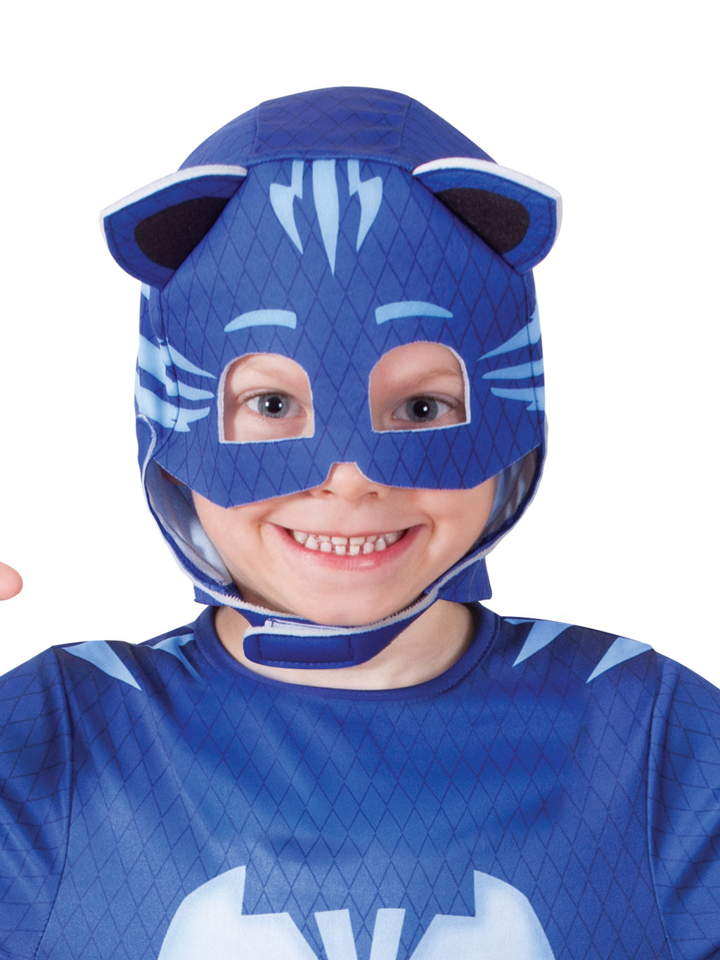 Close-up of the Catboy fabric headpiece with stand-up cat ears and eye holes