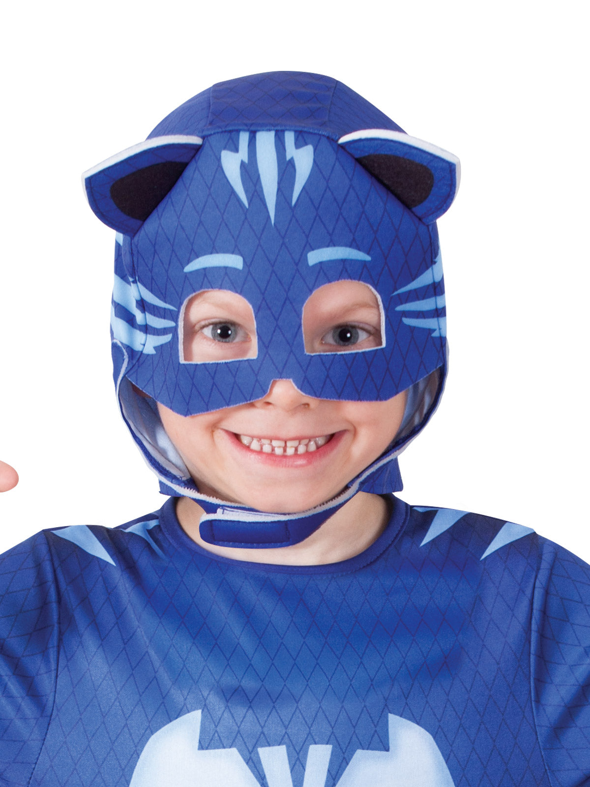 Close-up of the Catboy fabric headpiece with stand-up cat ears and eye holes