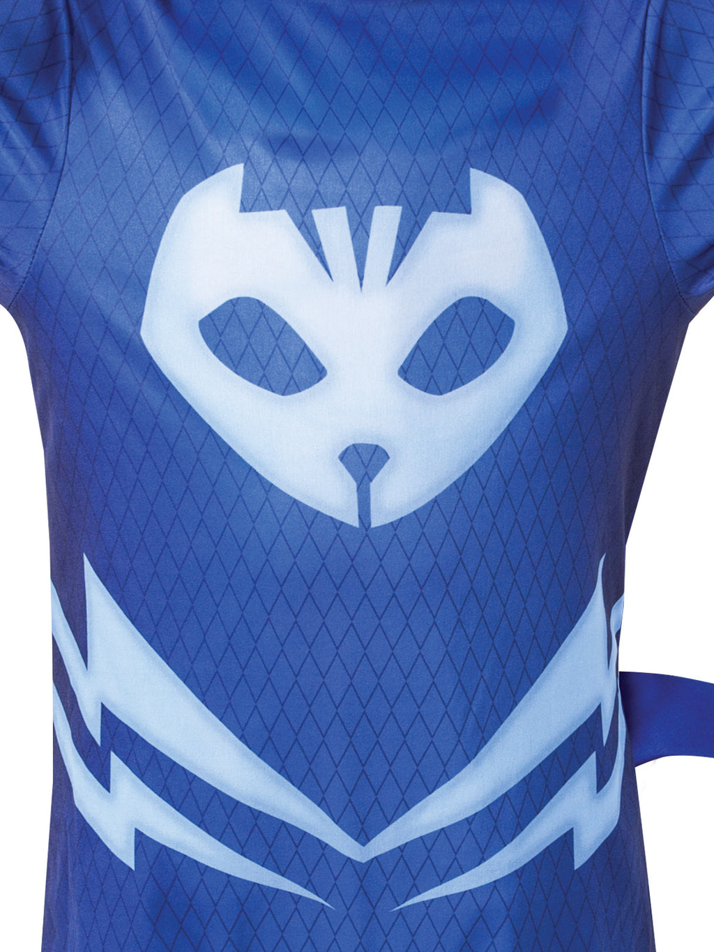 Close-up of the Catboy jumpsuit's printed cat emblem