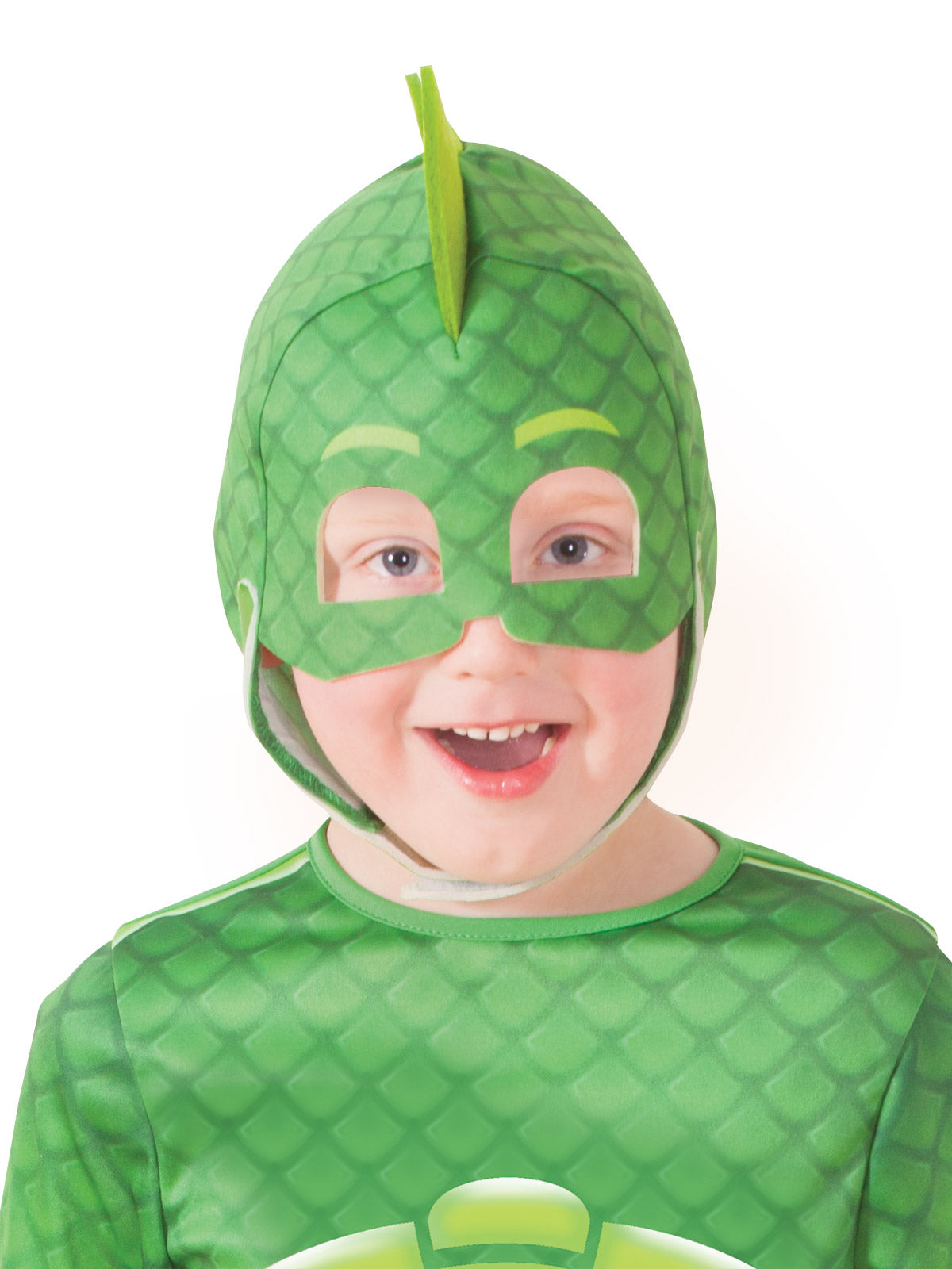 Close-up of the Gekko fabric headpiece with 3D fin and eye holes