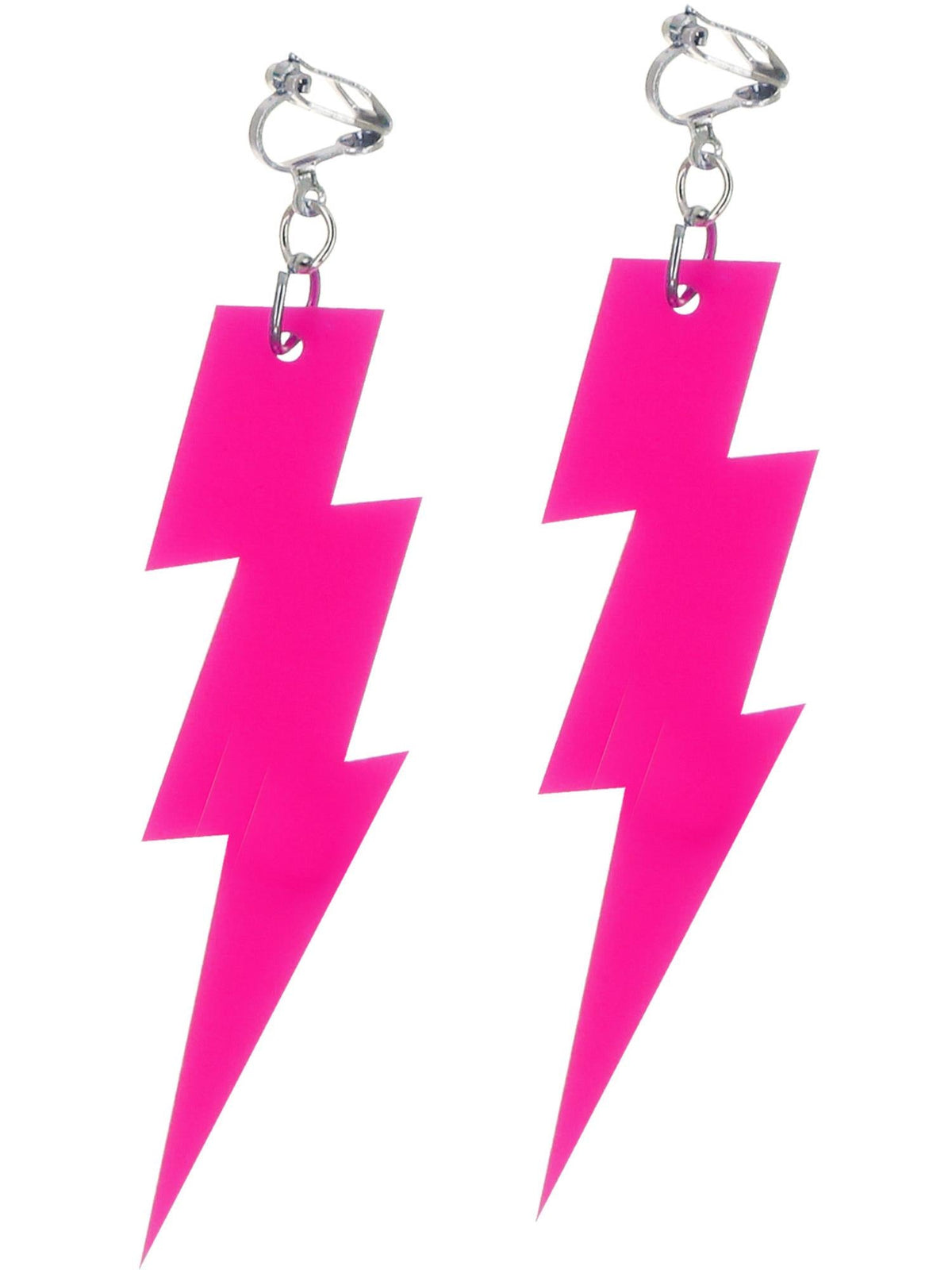 Pink lightning bolt earrings, alternate view