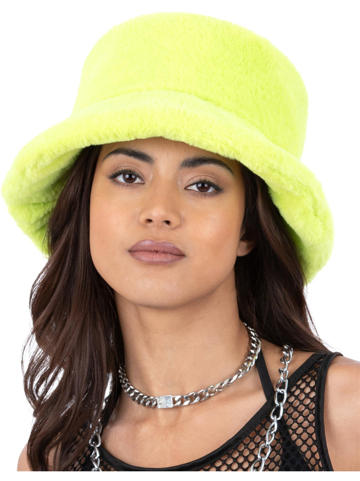 Green fur bucket hat, alternate view