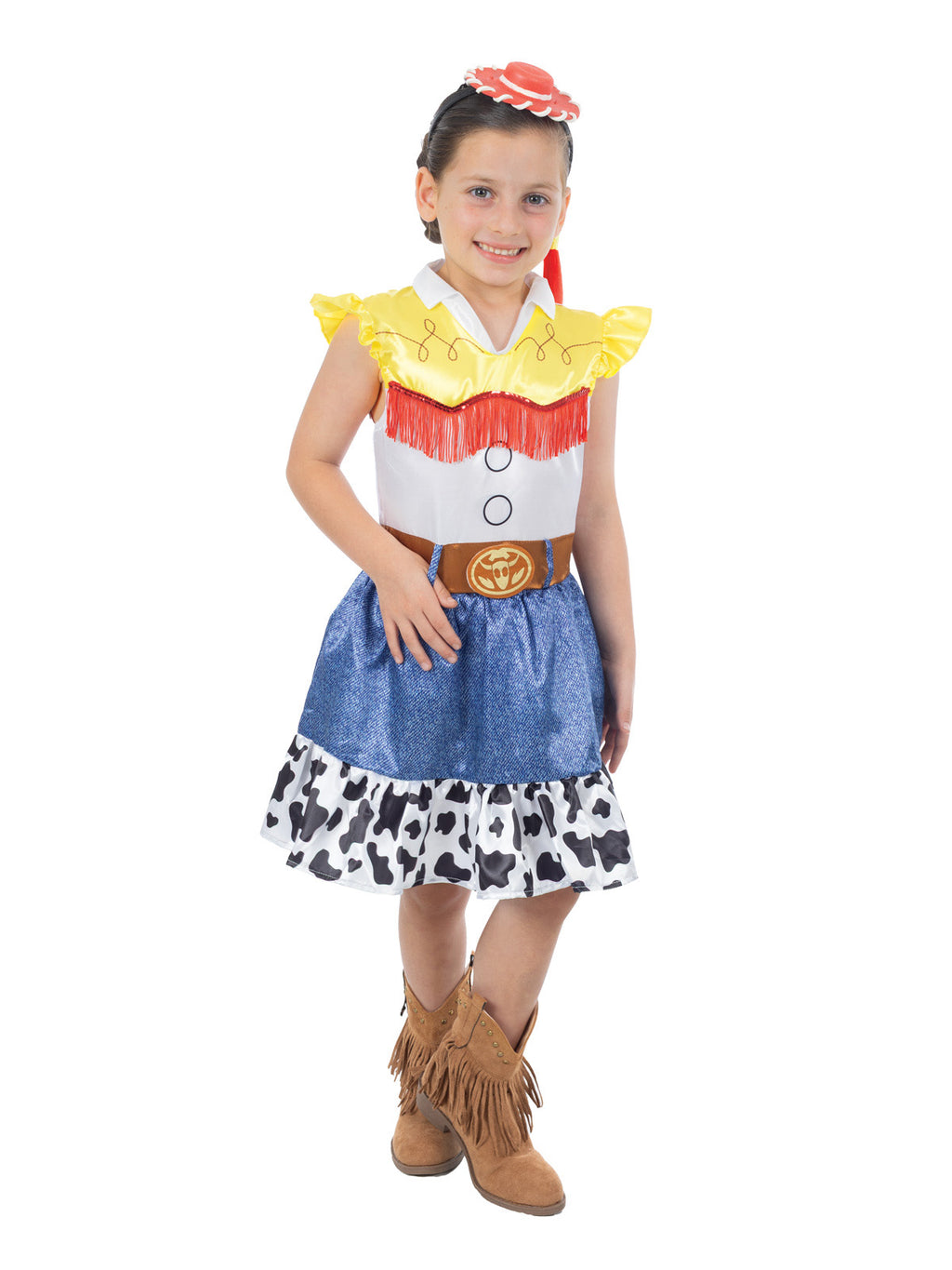 Girl standing in the Jessie Deluxe tutu dress with a red cowgirl hat and plait