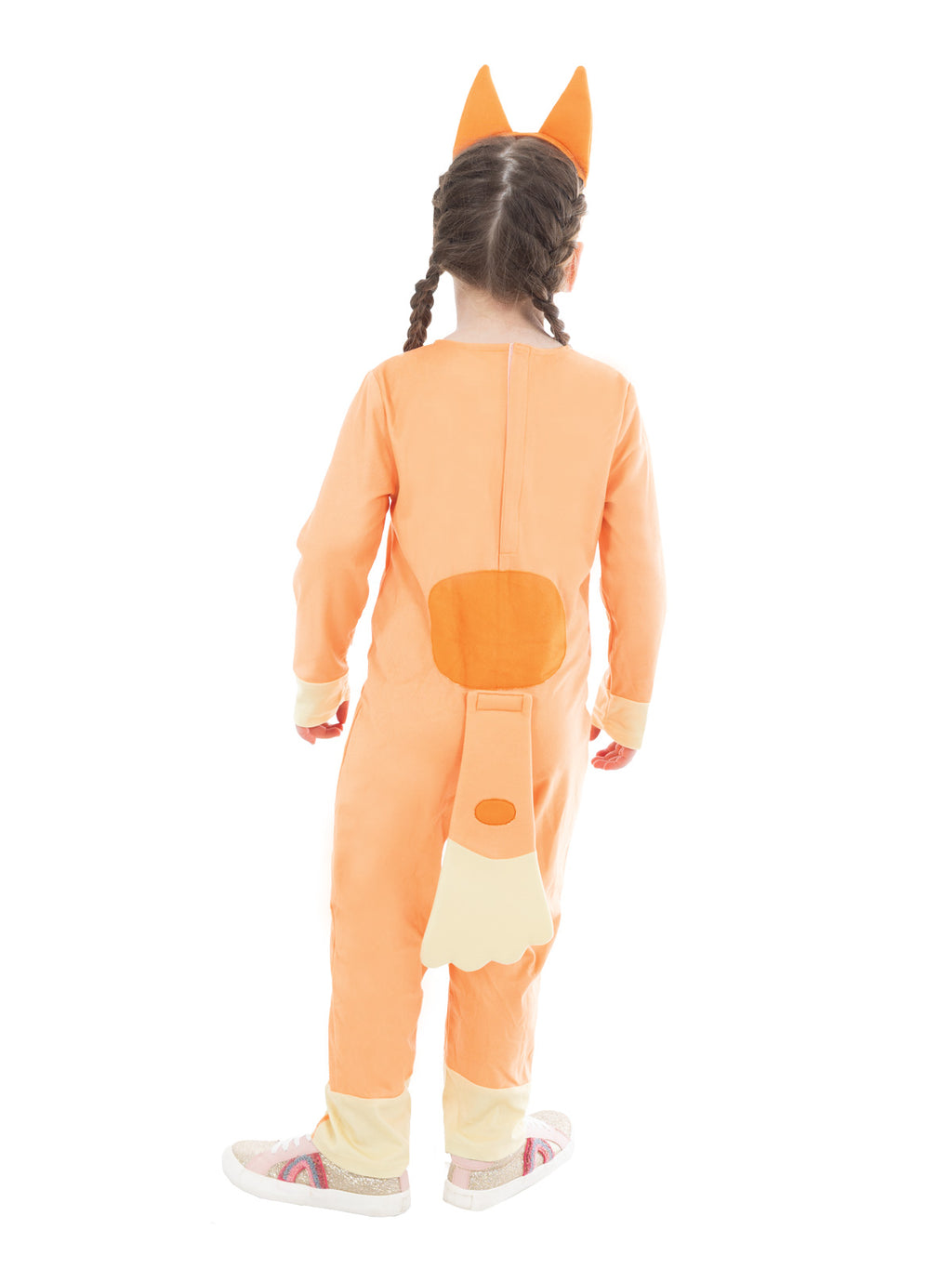 Back view of the Bingo Bluey Costume, Toddler, showing the stiffened felt tail