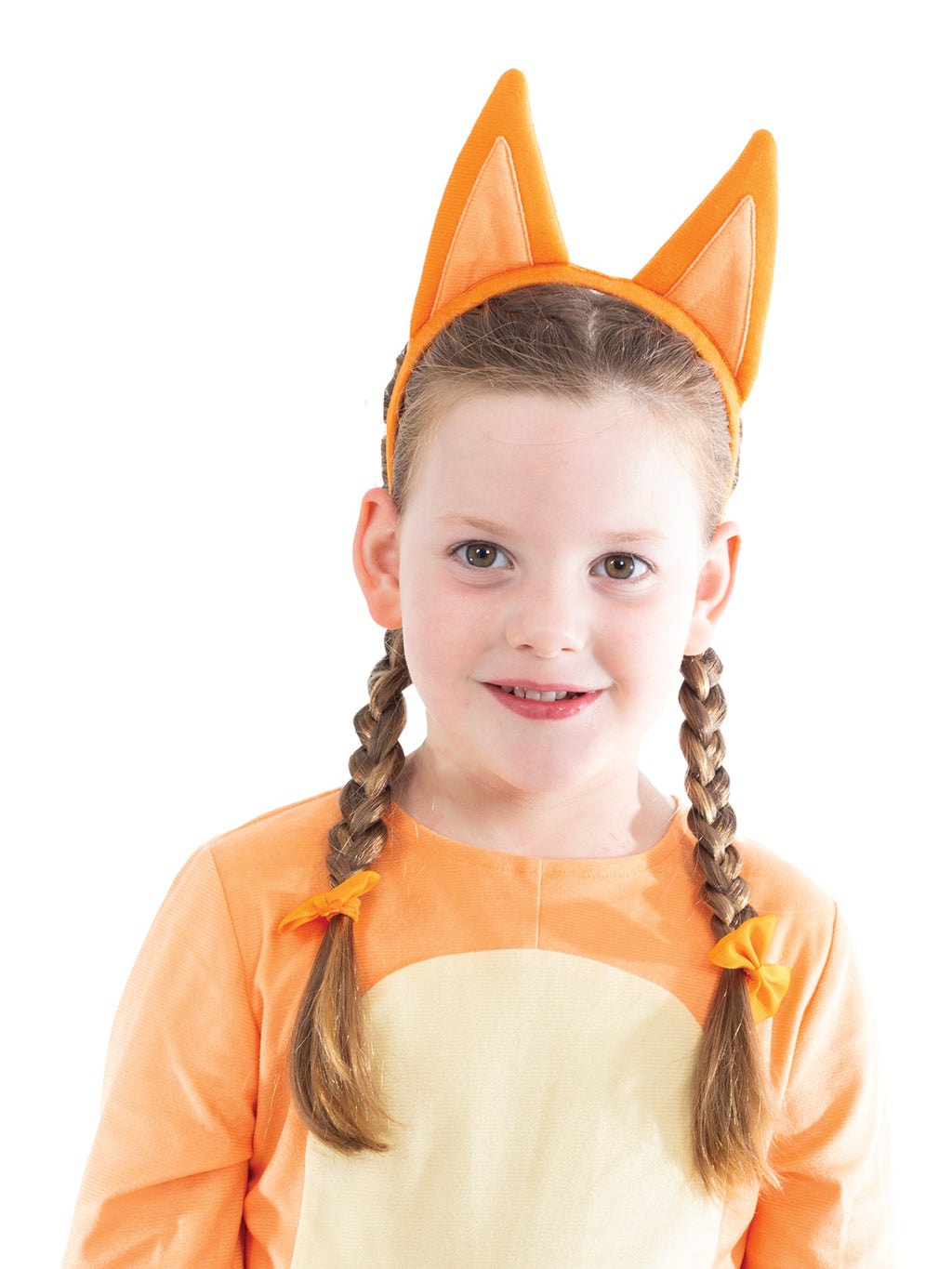 Close-up of the Bingo plush headband with orange fabric ears