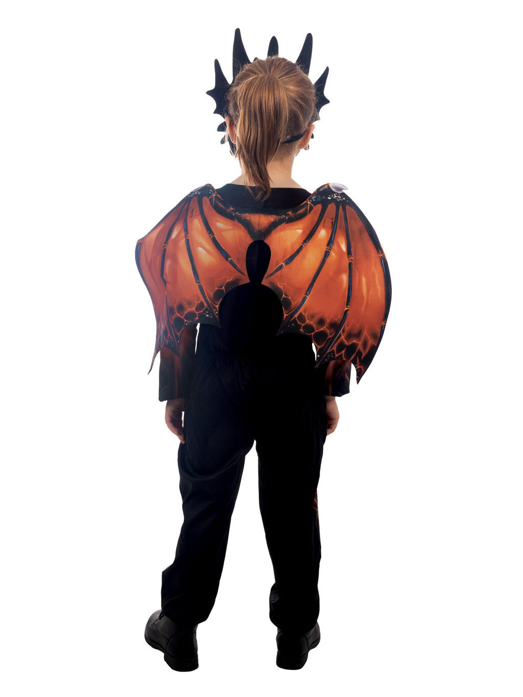 Back view of the Orange Dragon costume showing the firm orange wings