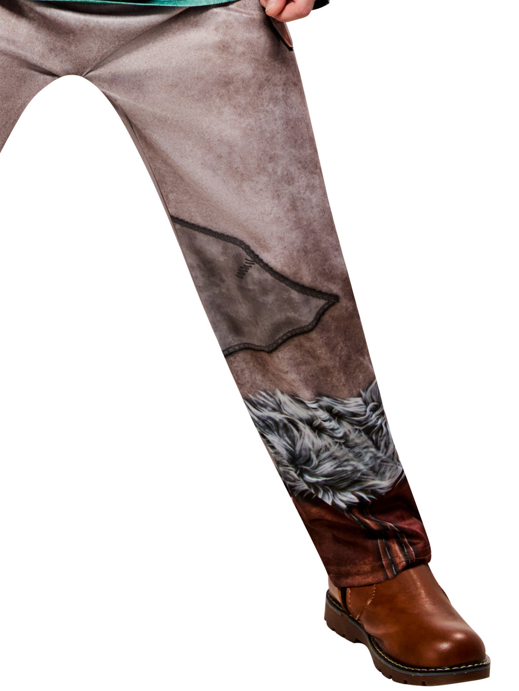 Close-up of the Hiccup jumpsuit's printed leg details