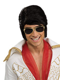 Man wearing gold-framed Elvis sunglasses with dark lenses