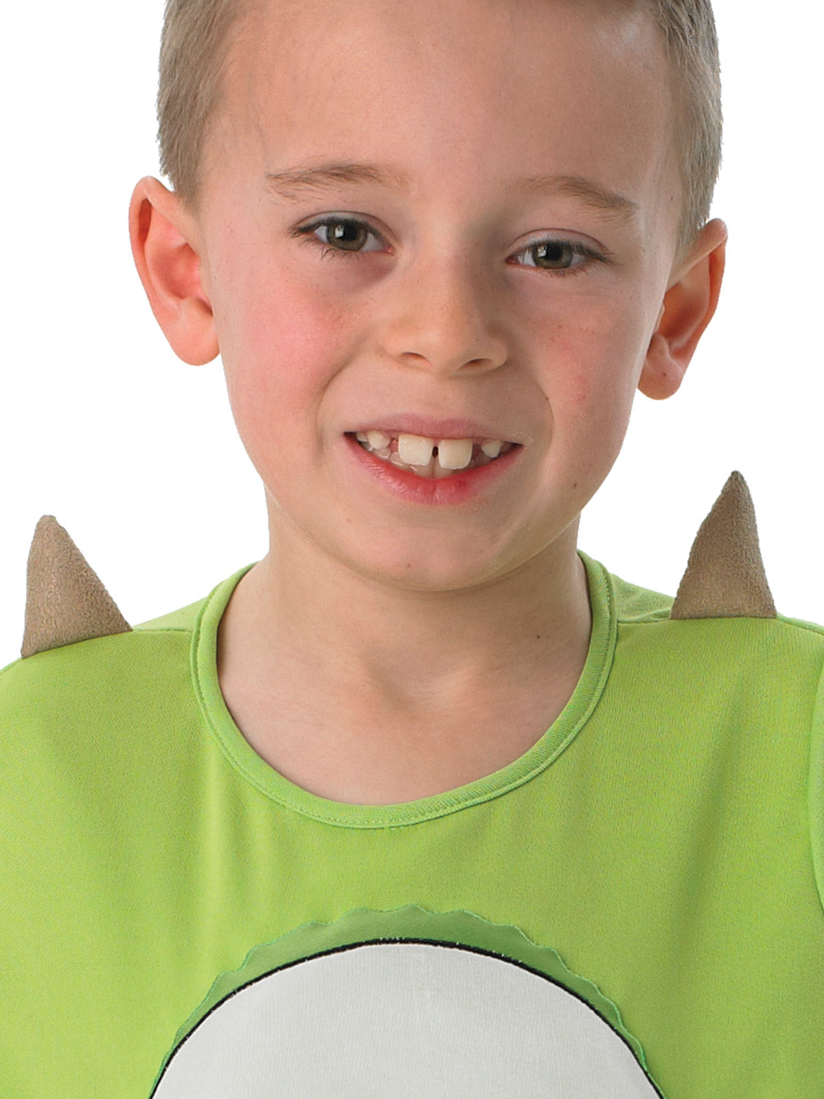 Close-up of the Mike Wazowski top with little horns on the shoulders