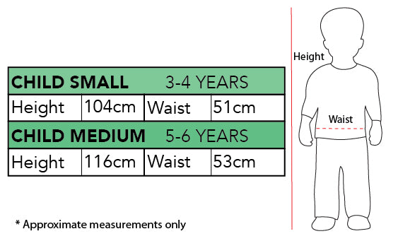 Size chart for the Mike Wazowski Deluxe Costume, Child