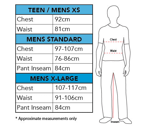 Size chart for the Pennywise Deluxe Costume, Adult