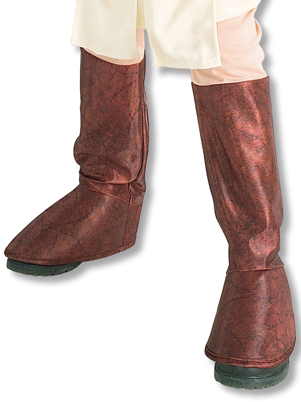 Close-up of the Obi-Wan Kenobi Deluxe brown textured boot tops attached to the pants
