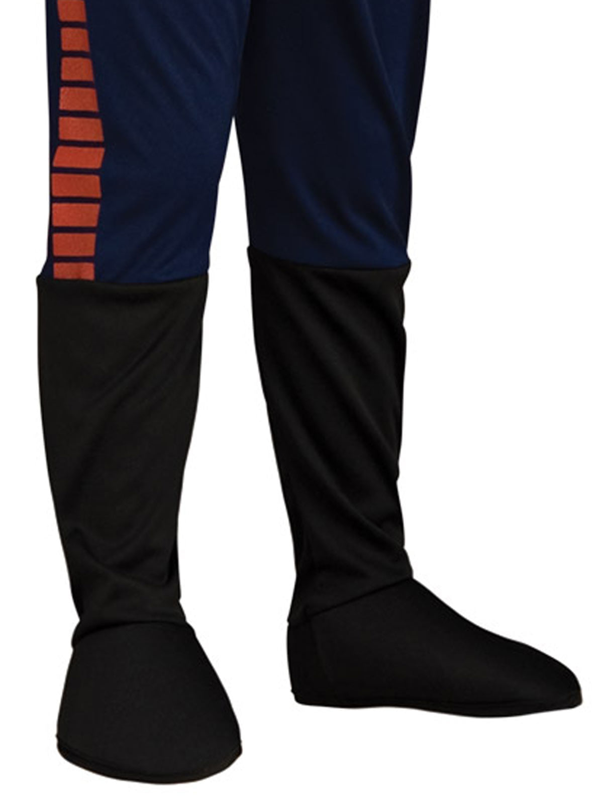 Close-up of the Han Solo Deluxe blue pants with red stripe detail and attached black boot tops