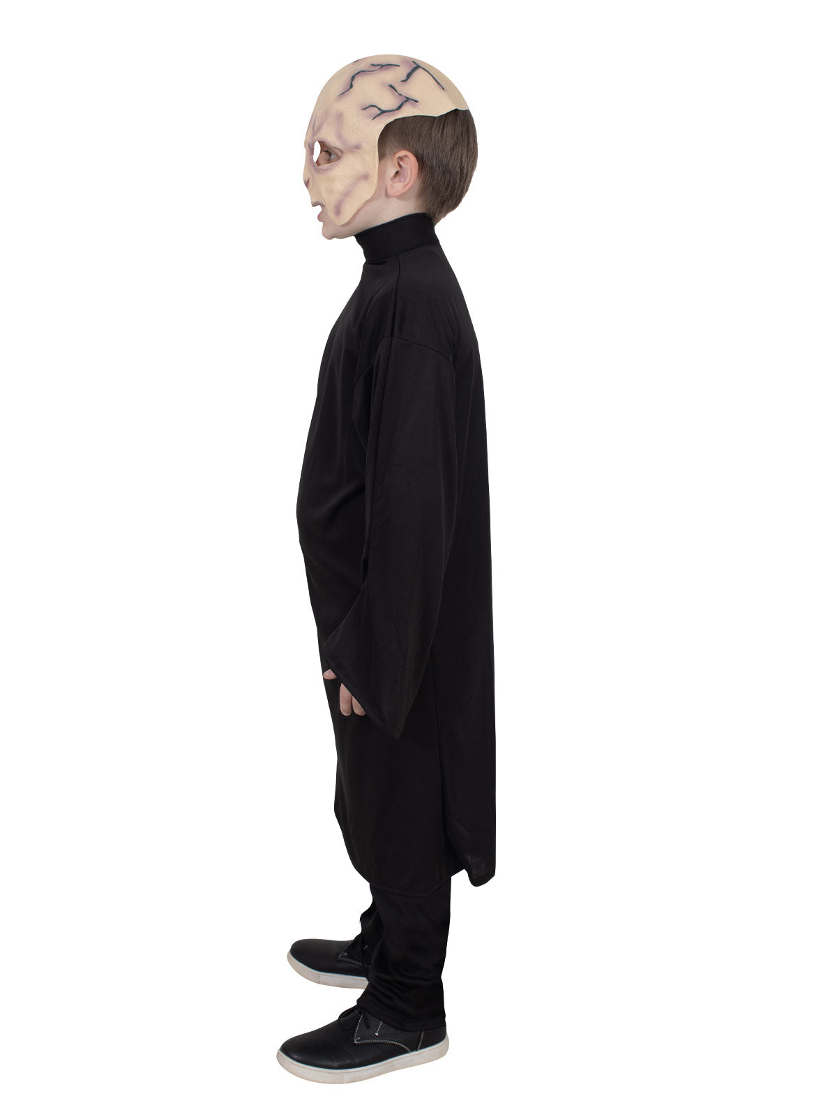 Side view of the Voldemort black robe and bald-head mask