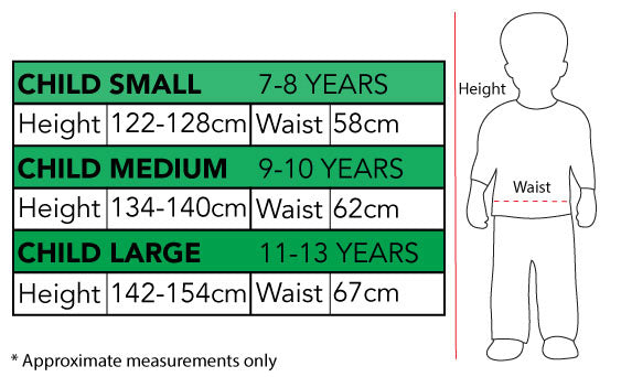 Size chart for the Harry Potter Voldemort Costume, Child