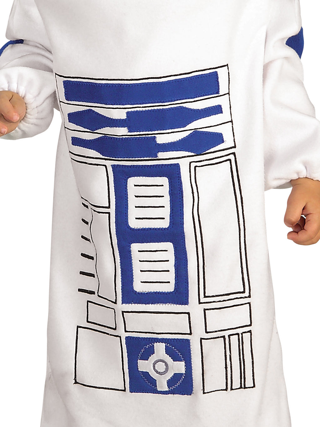 Close-up of the R2-D2 tunic's digitally printed blue and grey control panel