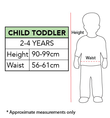 Size chart for the Batgirl Deluxe Costume, Toddler