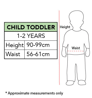 Size chart for the Obi-Wan Kenobi Toddler Costume, Child