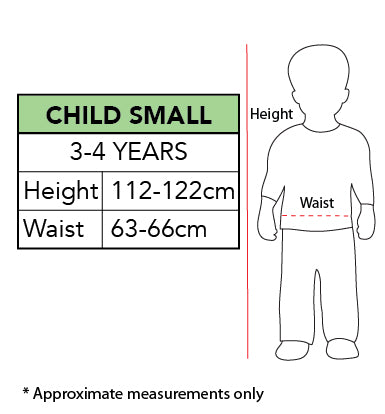 Size chart for the Triceratops Dinosaur Costume, Child