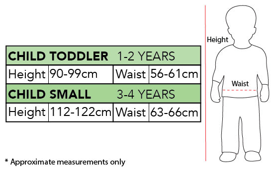 Size chart for the Dino-Mite Dinosaur Costume, Child